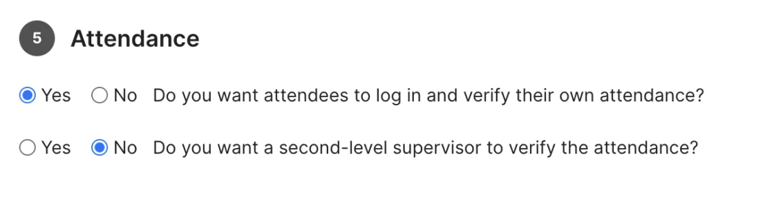 Rescue Hub event attendance settings toggling self-verification and second-level supervisor verification