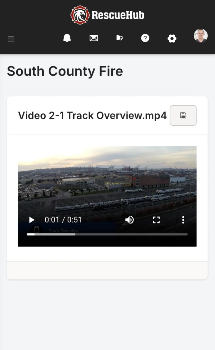 Rescue Hub playing a training video on a phone in the mobile browser