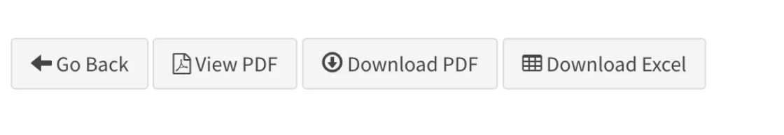 Rescue Hub report export buttons: View PDF, Download PDF, and Download Excel