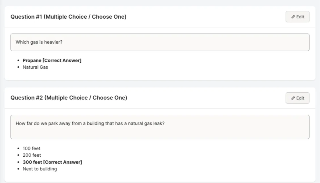 Rescue Hub quiz with multiple-choice questions and correct answers marked