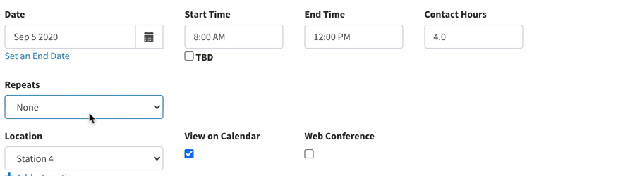 Shows the options for repeat daily/weekly/monthly